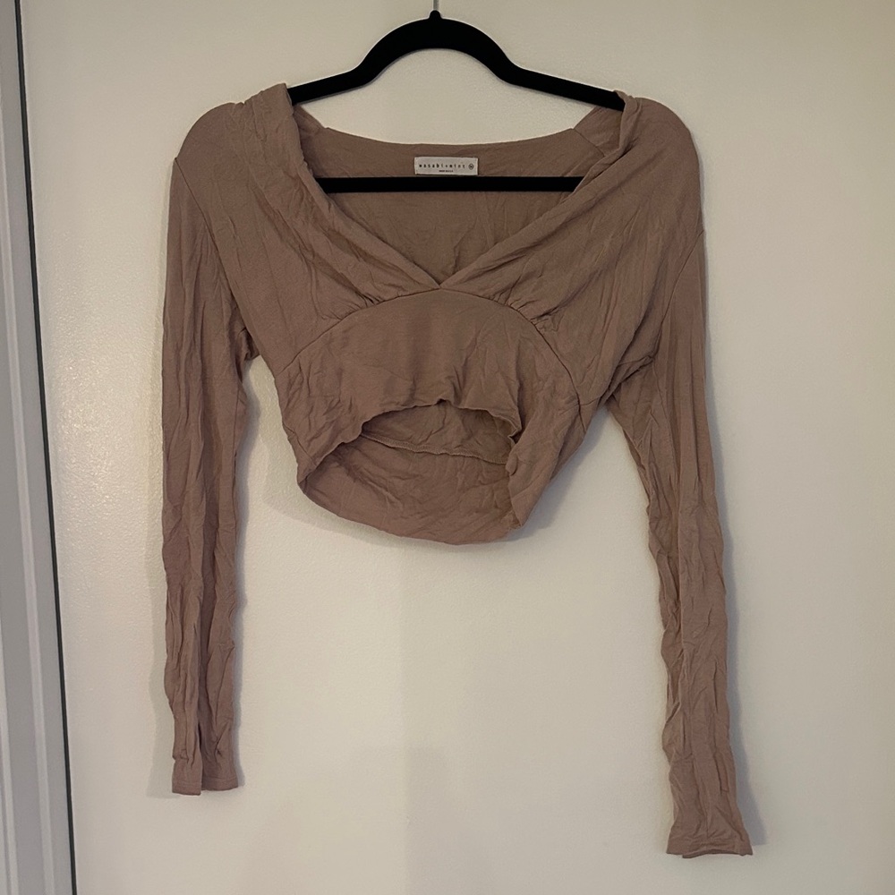 Stylish Tan Long Sleeve Crop Top
